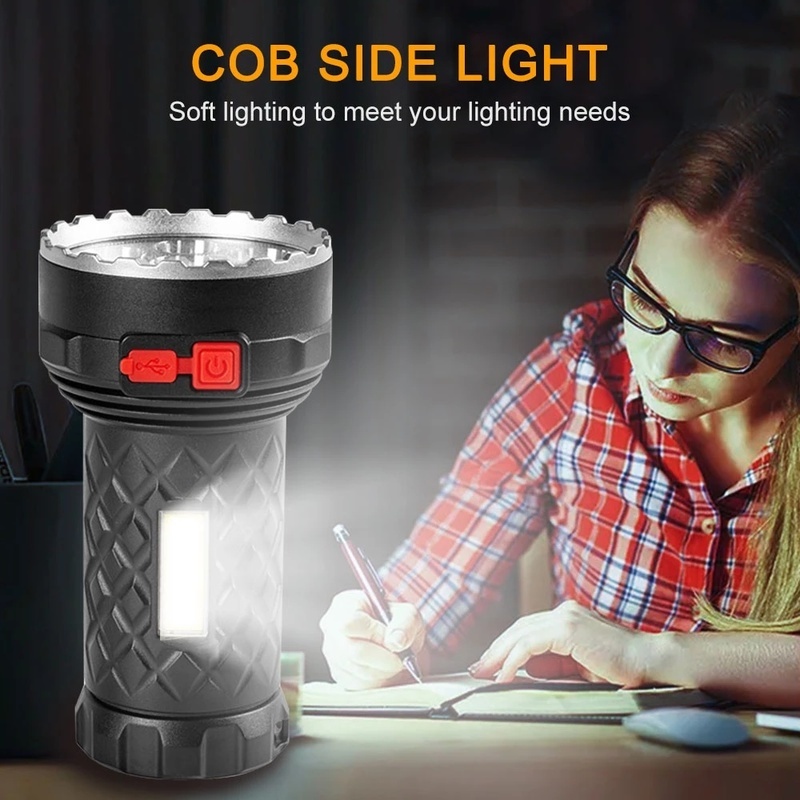 Lampu Senter 7 LED Portable Anti Air Bisa Diredupkan USB Rechargeable Untuk Outdoor / Camping / Hiking