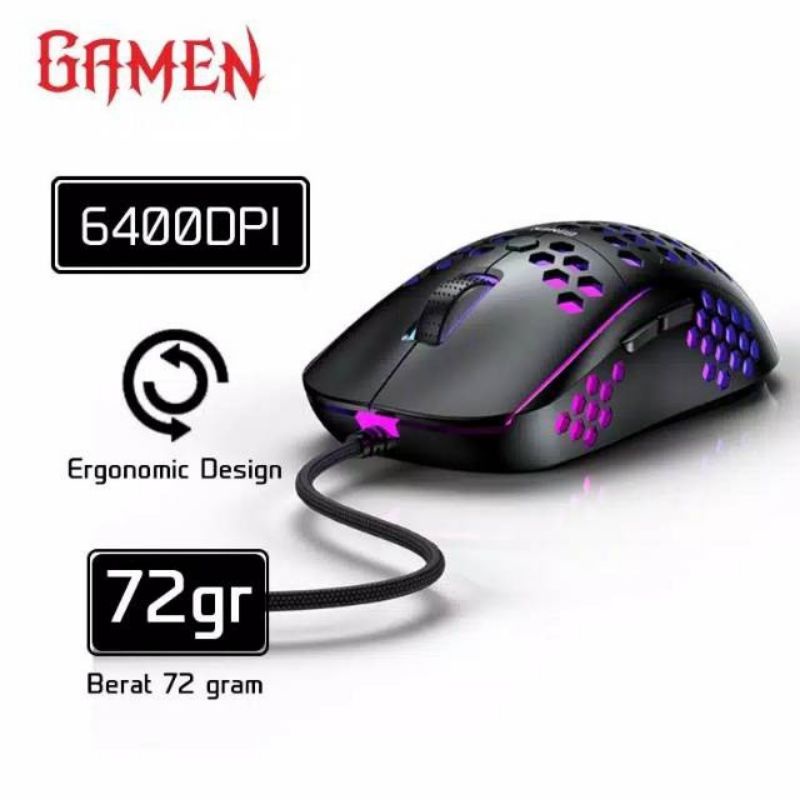 GAMEN GM710 6400 DPI Macro Ultralight Gaming Mouse 72 gram