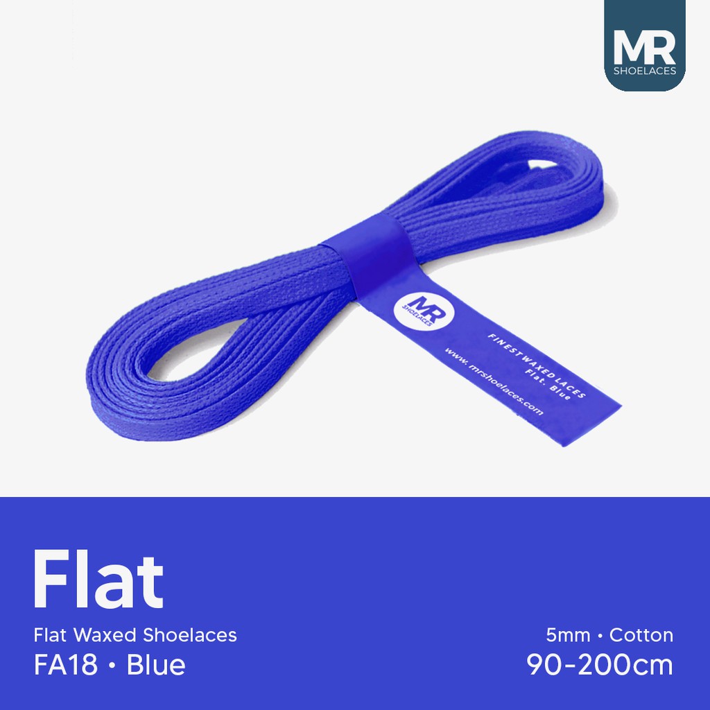 Ori MR Shoelaces FA18 Blue Biru Tali Sepatu Lilin 5mm Gepeng Flat Pipih 90cm 100cm 120cm 150cm 200cm