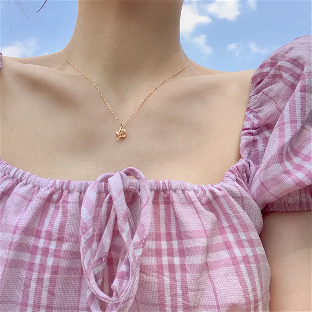 Korea Baru Golden Rose Temperamen Klavikula Kalung Wanita Choker