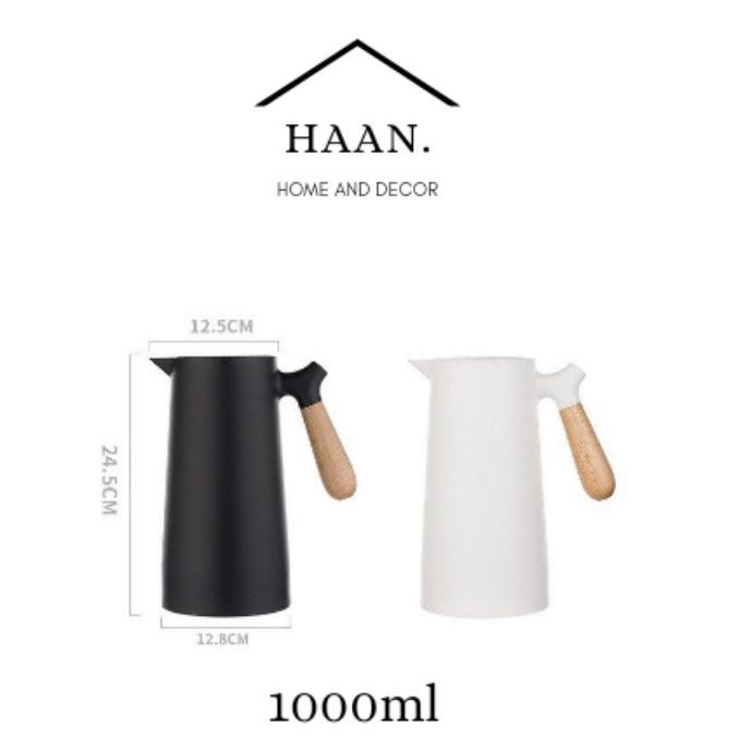 termos/teko kaca air panas/dingin gagang kayu estetik