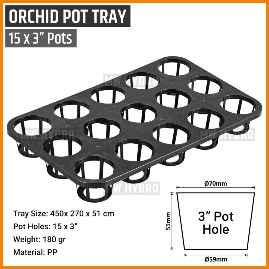 Orchid Pot Tray, Nampan Pot Bibit Anggrek, 15 Lubang 3&quot;