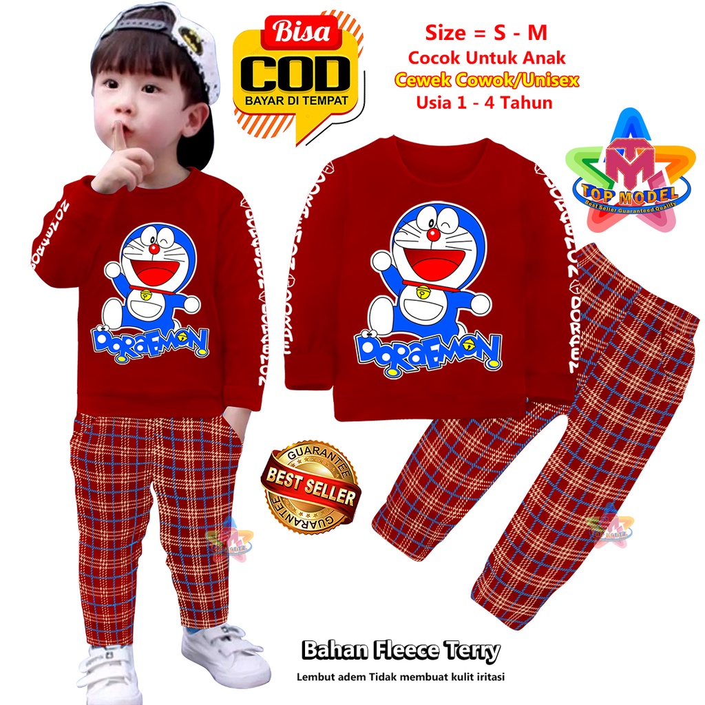 Setelan Baju Anak Dormon UNISEX 1-4 Tahun Cewek Cowok,TM00019B terbaru dan termurah Bahan Fleece Terry