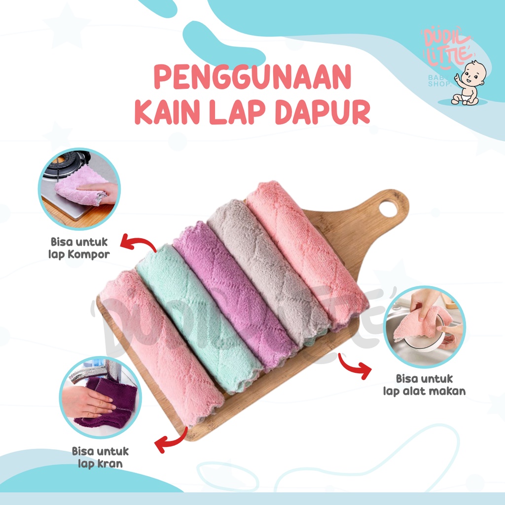 Kain Lap Dapur Piring Lap Microfiber Bahan Coral Twis Lembut 2 Sisi Lap Petak BT037