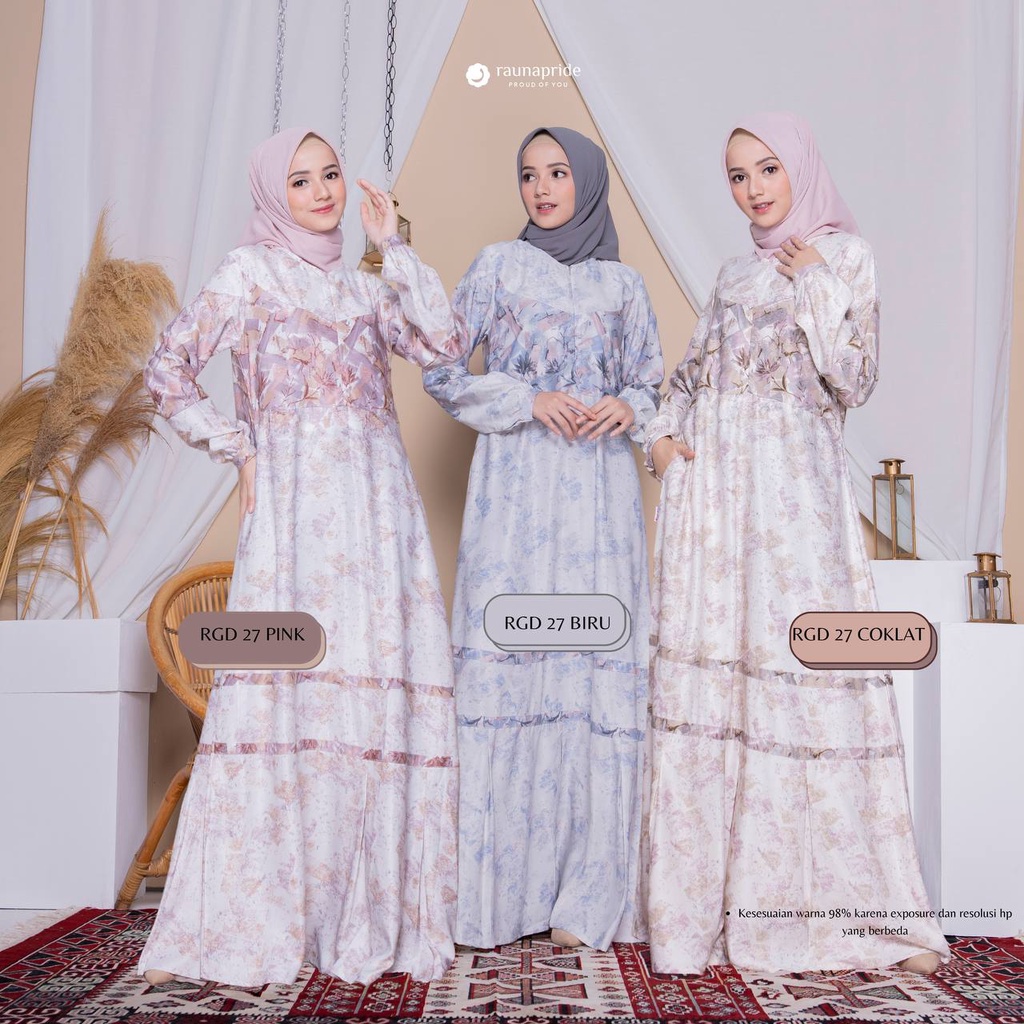 Dress Rauna RGD 27 Pink Biru Coklat / Gamis TERBARU 2022 / Fashion Muslim