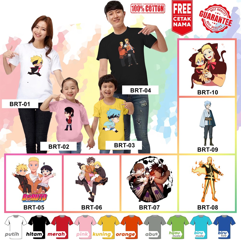 [FREE NAMA!!] Baju Kaos ANAK DAN DEWASA BORUTO BANYAK MOTIF