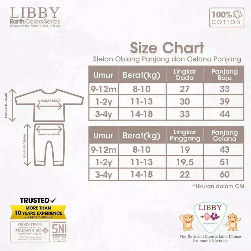 SETELAN LIBBY fave set  EARTH COLORS SERIES 3 PANJANG /piama anak Libby / setelan panjang anak Libby polos