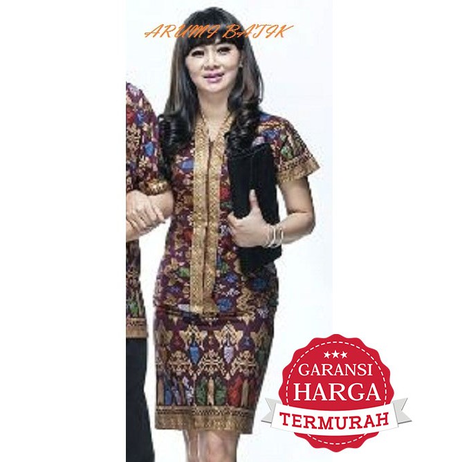 Blouse Rok Setelan Atasan Bawahan Seragam Kerja Batik Wanita 1175 Maroon