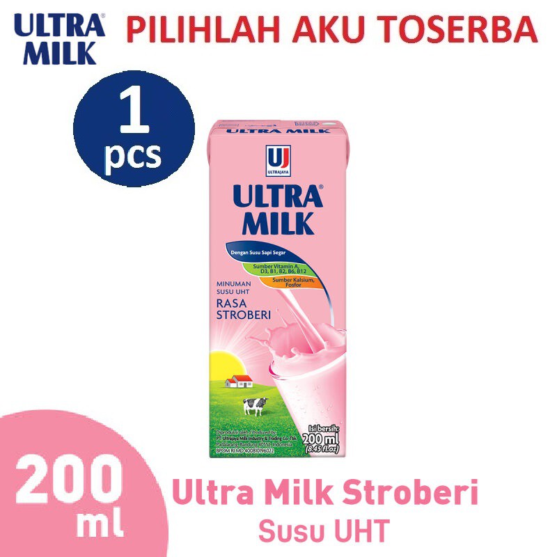 Susu Ultra Stroberi (Strawberry) - 200 ml - (HARGA SATUAN)