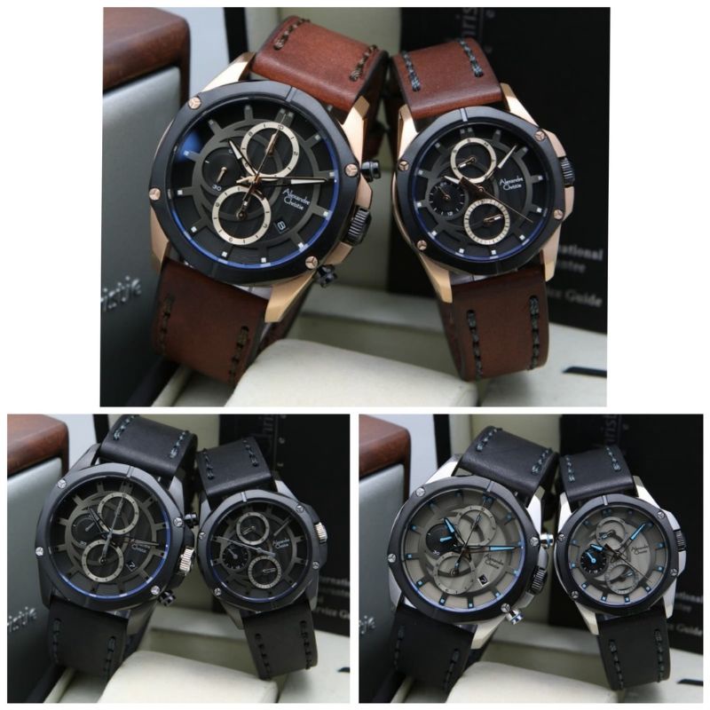 Jam tangan couple Alexandre Christie Ac6589/Ac 6589 kulit original