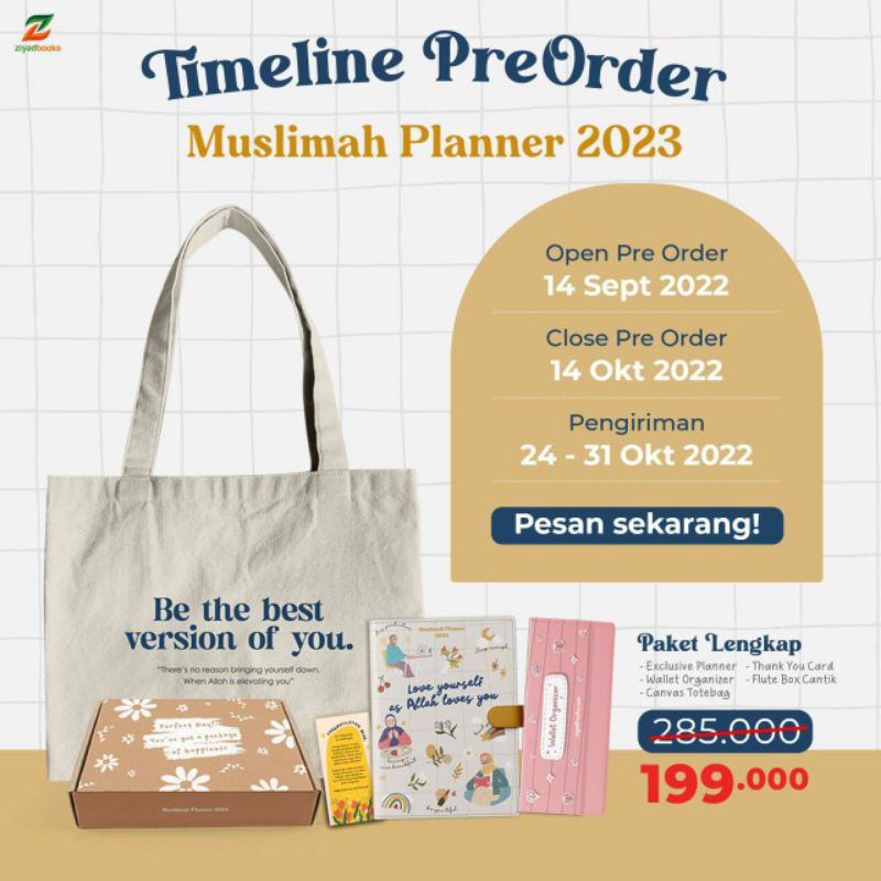 

Muslimah Planner 2023 || Planner Book, Totebag Canvas Tebal, Wallet Organizer, Thank you Card, Box