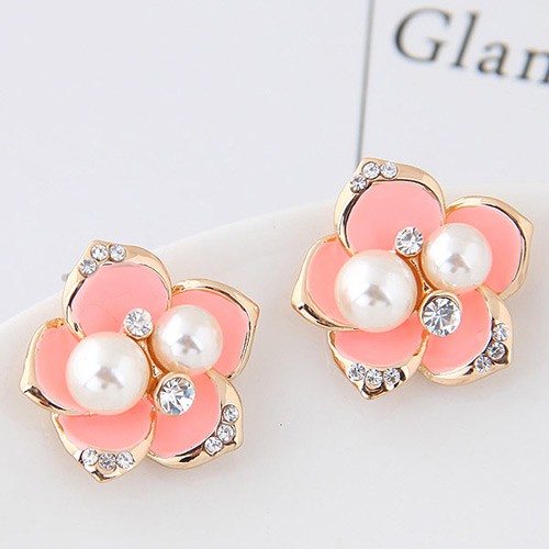 LRC Anting Tusuk Sweet Pearl&amp;diamond Decorated Flowe Shape