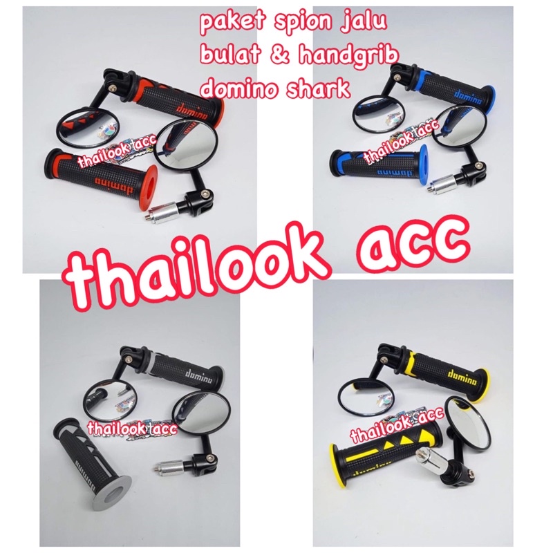 Paket Variasi Spion Jalu Cembung+Handgrip Domino Shark universal beat vario mio bisa buat semua moto