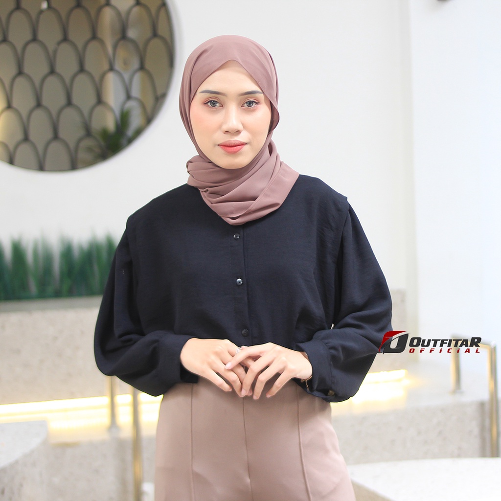 Kemeja Wanita Oversize Lesley River Blouse Oneck Longsleeve Hight Quality Premium