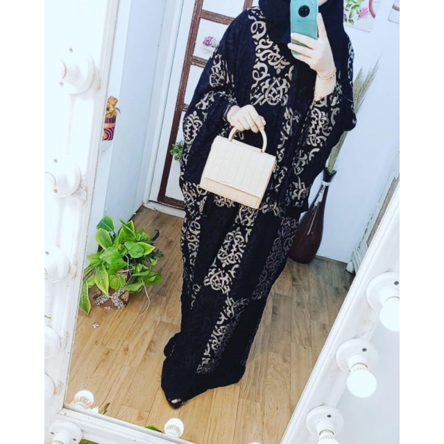 PO abaya hitam elegant  bordir emas bunga MESIR IMPORT