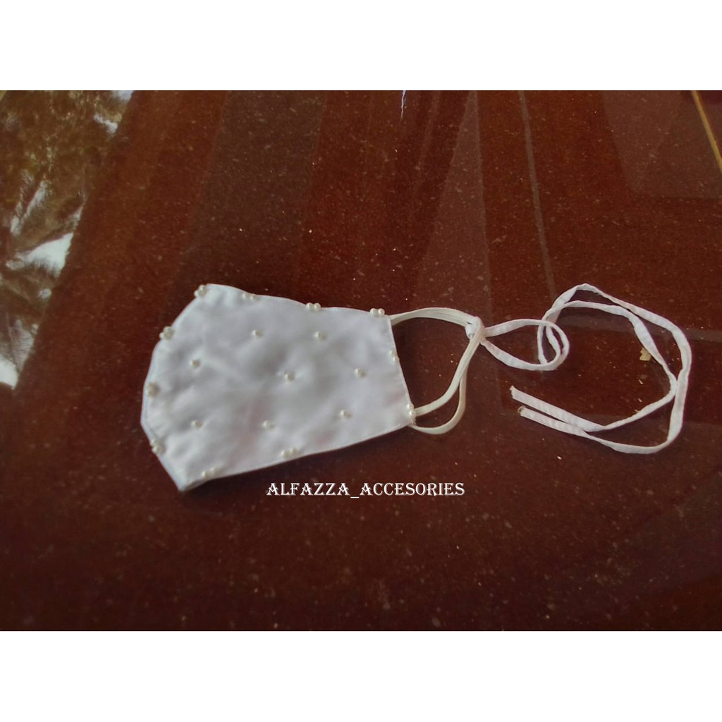 [putih] masker akad putih mutiara/ masker akad pengantin headloop/ masker premium/ masker wedding