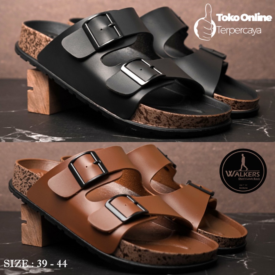 Sandal Slop Murah BIRKENSLIDE Kasual Slop Sendal GESPER Keren FullBlack Terlaris