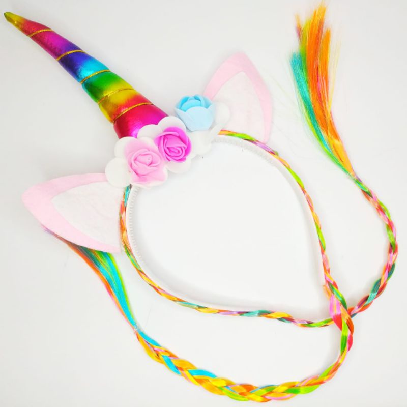 Bando Unicorn poni rambut kepang Aksesoris rambut Anak Perempuan Bando Korea Unicorn Kepang Rainbow