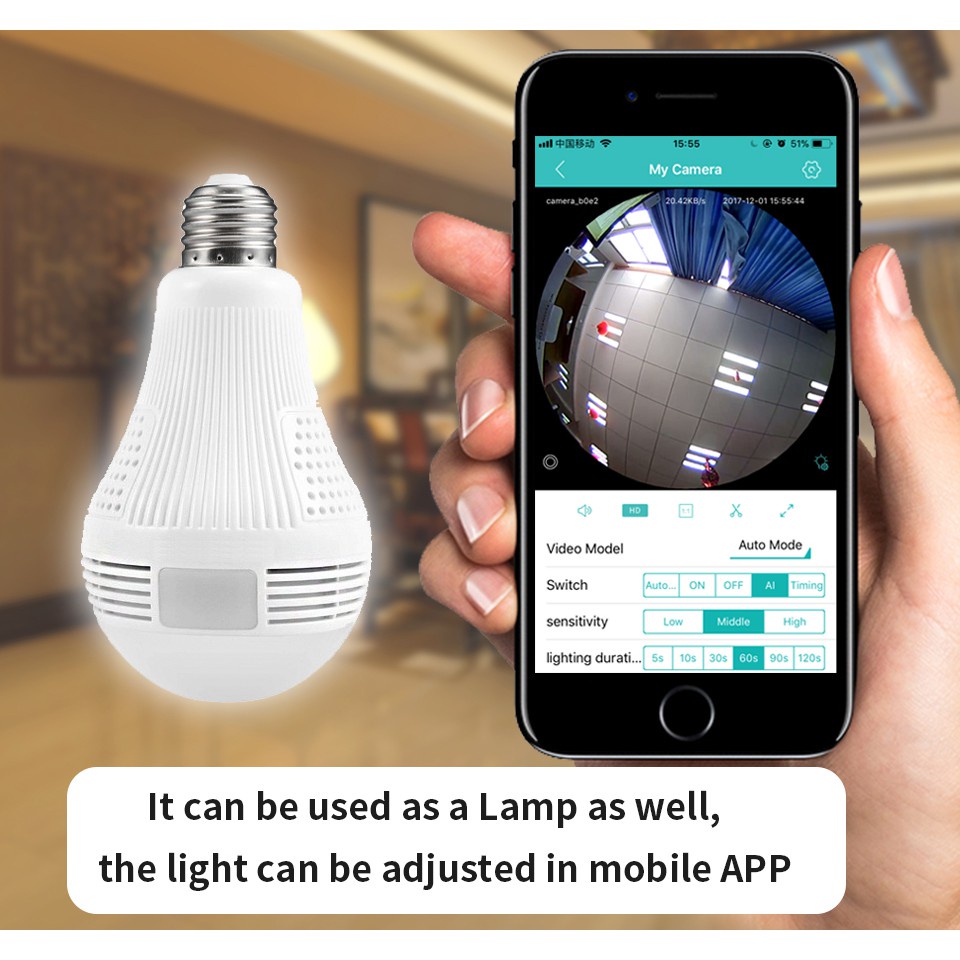 Lampu Bohlam Camera CCTV Kontrol Jarak Jauh IP WiFi Spy Bulb Kamera IR Kamera Pengintai Lampu