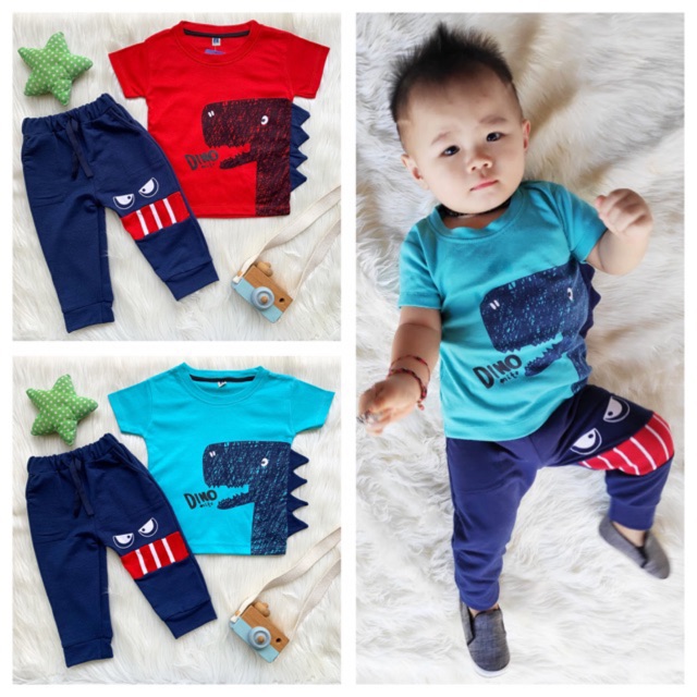 BLUE DINO jogger set setelan anak cowok baby baju bayi 1-3 TAHUN  12 Bulan setelan jogger anak laki laki baju anak laki laki kaos anak celana panjang jogger anak baby balita