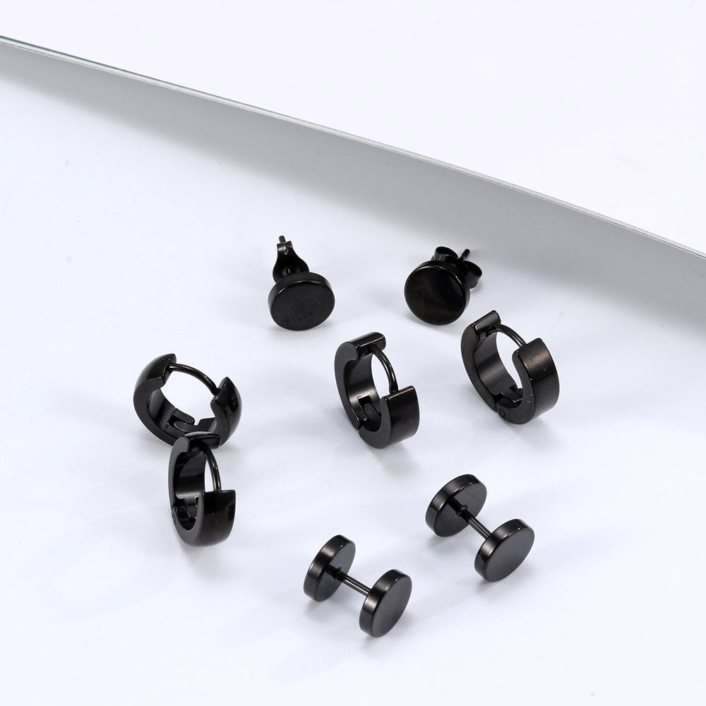 Top 4pasang/Set Piercing Ear Studs Perhiasan Tindik Tubuh Gothic Surgical Steel Barbel Bar Tulang Rawan Helix Menjuntai Drop Stud