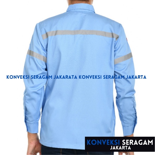 Baju Kemeja Safety K3 Lengan Panjang - Seragam Kerja Atasan Wearpack Werpack Werpak Proyek Tambang Warna Biru Telur Asin Muda Langit  Pria Wanita - Konveksi Seragam Jakarta