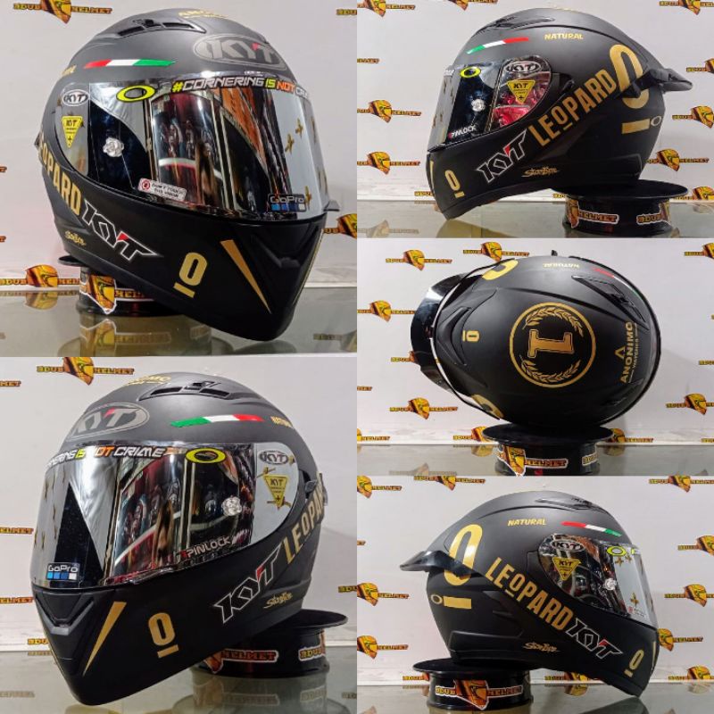 Helm kyt falcon black doff paket ganteng costum Red BuLL-DOFF BK/Leopard/SLVR