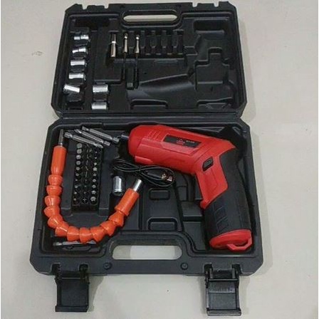 Bor Baterai Cordless 4.8V + Obeng Set 47pcs - Mesin Bor Baterai Tangan screwdriver set cordless baterai usb