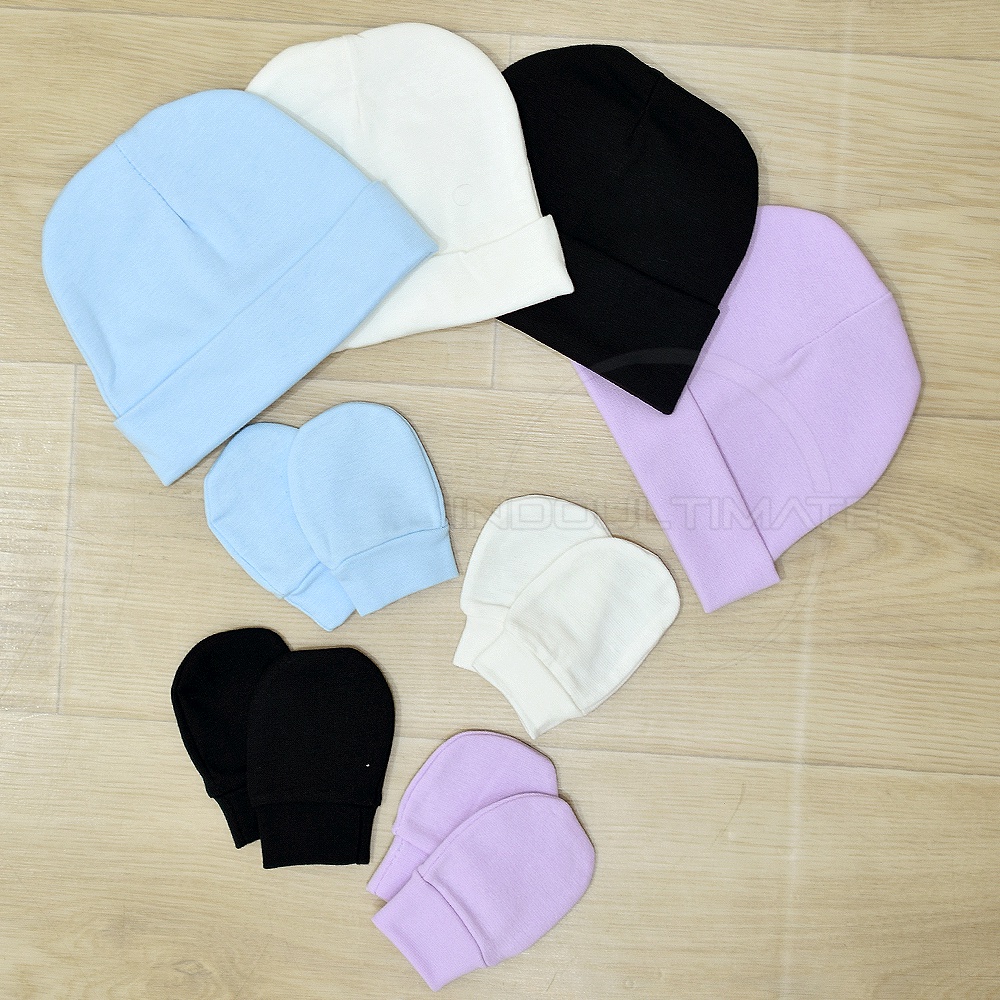 2in1 Set Topi Kupluk Bayi + Sarung Tangan Bayi ST-08 Topi Bayi Kupluk Bayi Perlengkapan Bayi Pelindung Tangan bayi Baby Hat Penutup Kepala Bayi Penutup Tangan Bayi