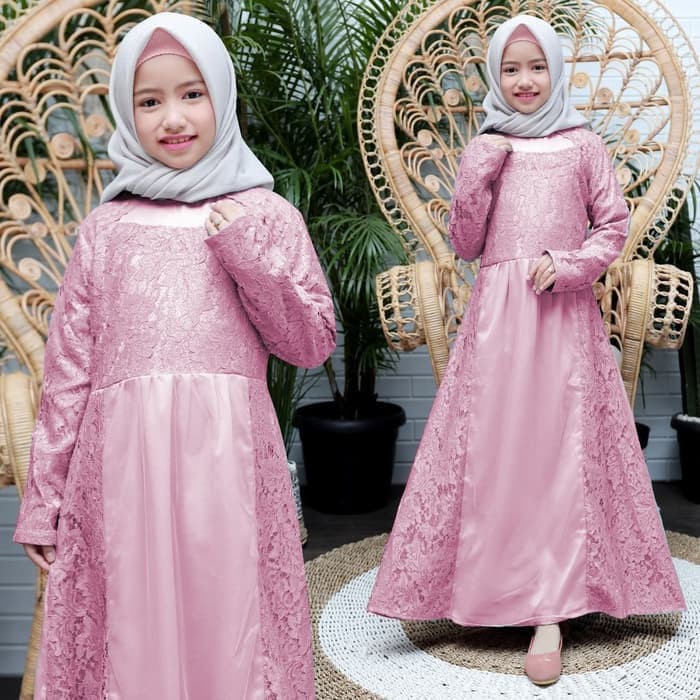 NISSA SABYAN  baju pesta gamis anak nuraini pink dress brukat gaun nur ta