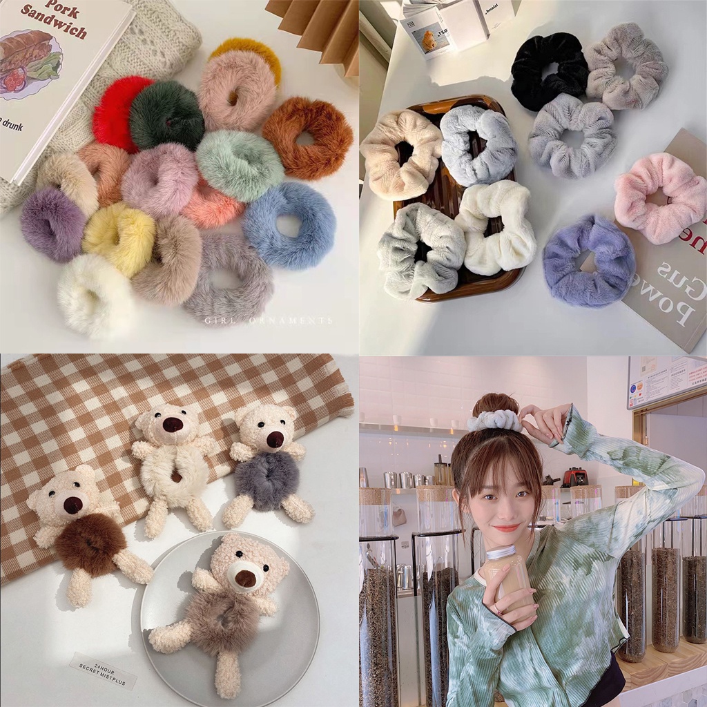 BRGUNIK Ikat Rambut Korea Scrunchie Korean Style Kunciran Rambut Korea Ikat Rambut Anak Aesthetic Scrunchie Rabbit Hair Bulu Halus Hair Band R691 692 693