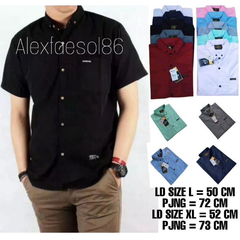 Kemeja Pria polos lengan pendek slimfit hem pria kantor hitam navy putih maron army