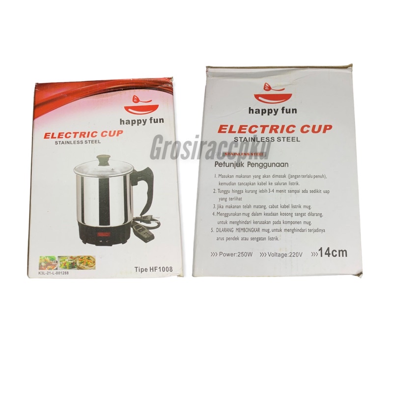 Teko Pemanas Air Stainless Listrik / Electrical Cup / Happy Fun 14cm