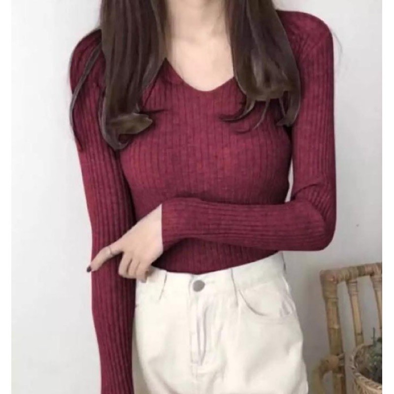 Sweater Rajut Wanita kerah V neck lengan panjang VICTORIA Knit Premium Tebal