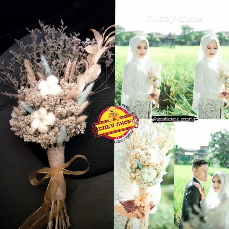 Premium Bridesmaid Bouquet Buket Bunga Edelweis Kering Dried Flower Prewedding Rustic