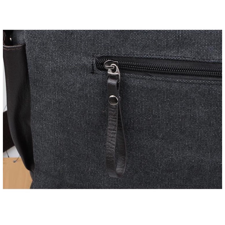 Tas Selempang Pria Korean Canvas Messenger Bag - L2642 - Black/Gray