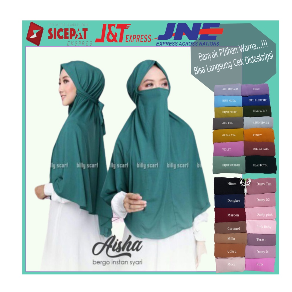 Jilbab Instan Hijab Syari Kerudung Bergo Instant Masker Cadar Jersey Aisha New Fashion Muslim