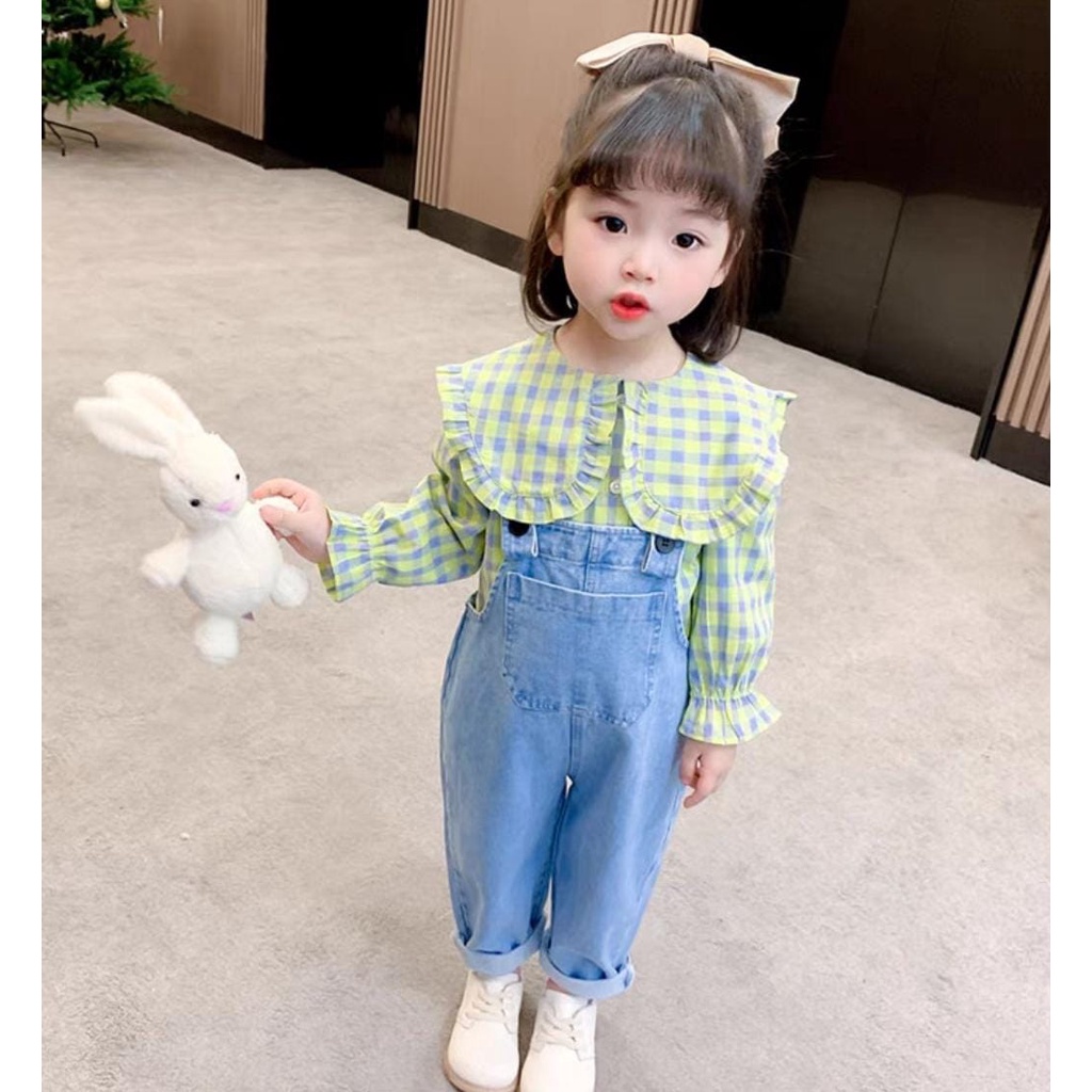 D178 - Baju Kodok Anak Perempuan Celana Jeans / Setelan Overall Anak Perempuan Lengan Panjang / Sete
