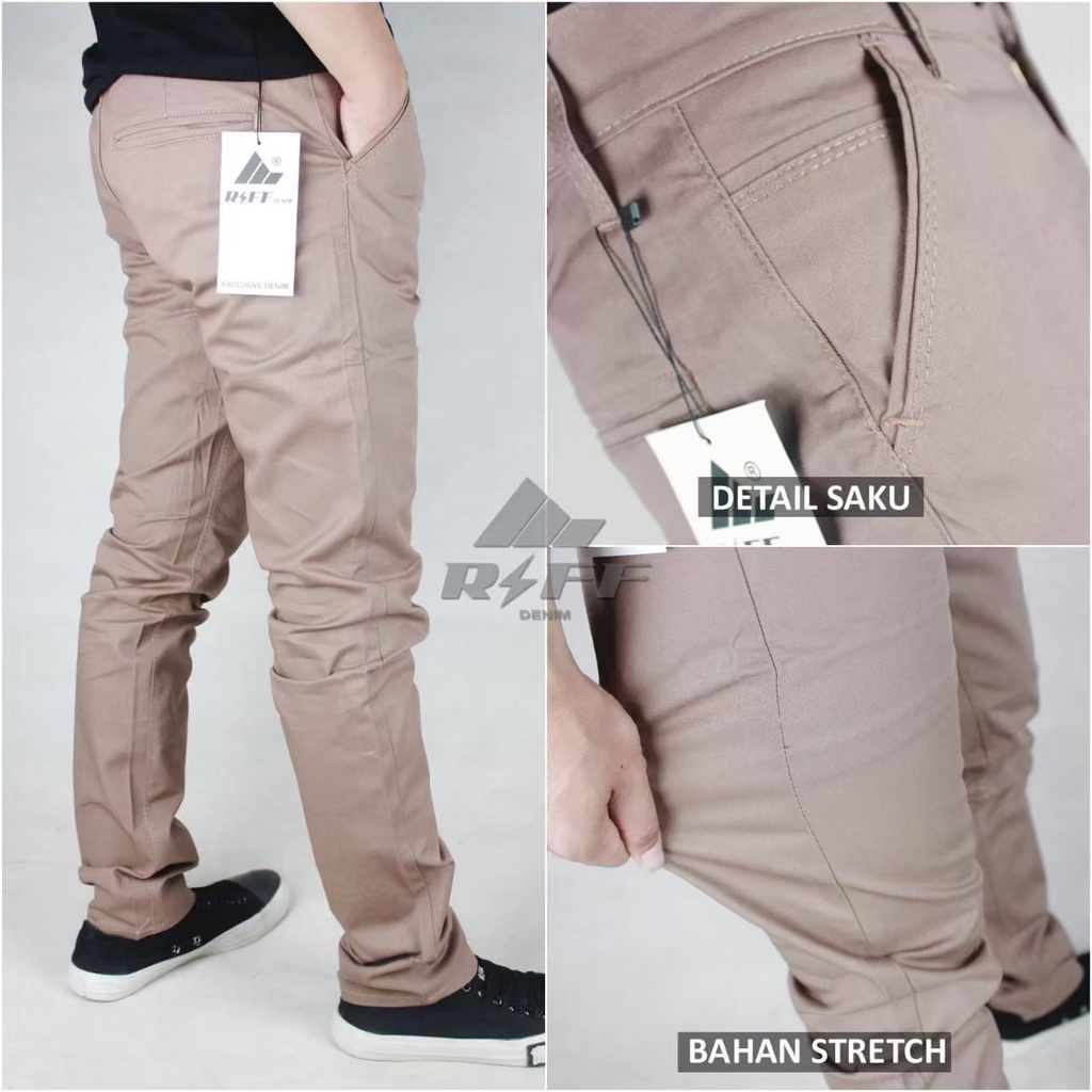 TERLARIS ! CELANA CHINO PANJANG PRIA SLIMFIT DISTRO ORIGINAL RIIF DENIM MURAH BERKUALITAS PREMIUM BAHAN MELAR  STREACT