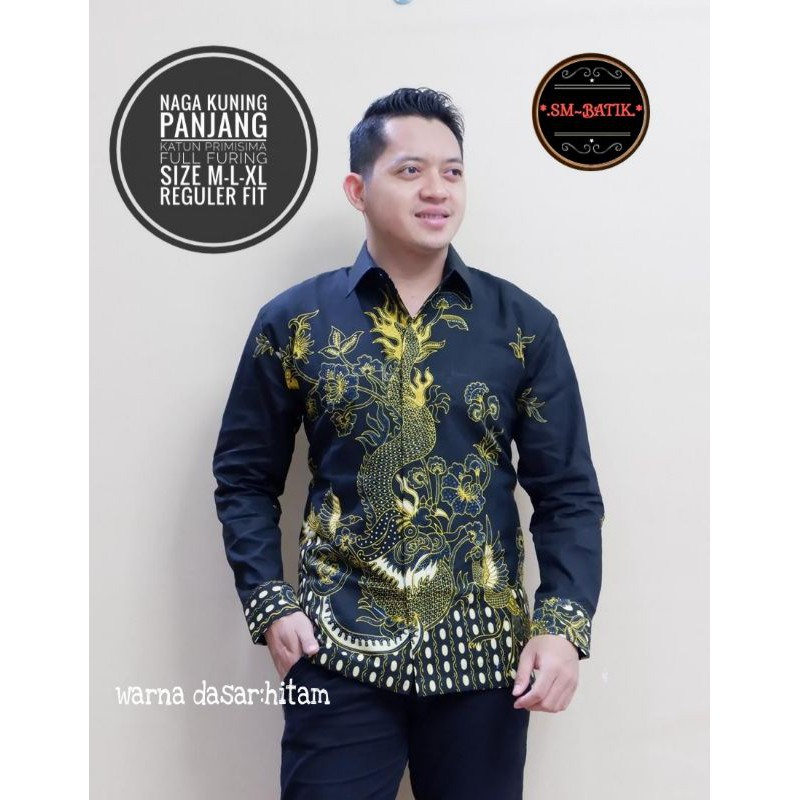 Kemeja Batik Lengan Panjang NAGA KUNGING Batik Pria Lapis Furing Bahan Batik Primisima