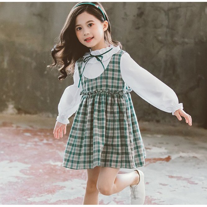 Dress Anak Warna Hijau Putih Gaun Anak JKT 48 Baju Impor Anak Perempuan