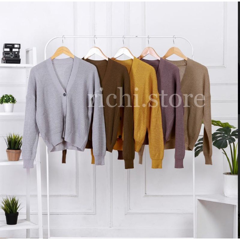 CARDIGAN CROP 7GET RAJUT TEBAL LENGAN PANJANG RICHI.STORE-Abu