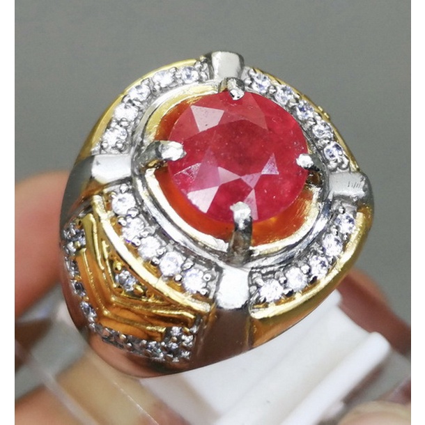 Cincin Pria batu Permata Ruby Merah Delima Asli