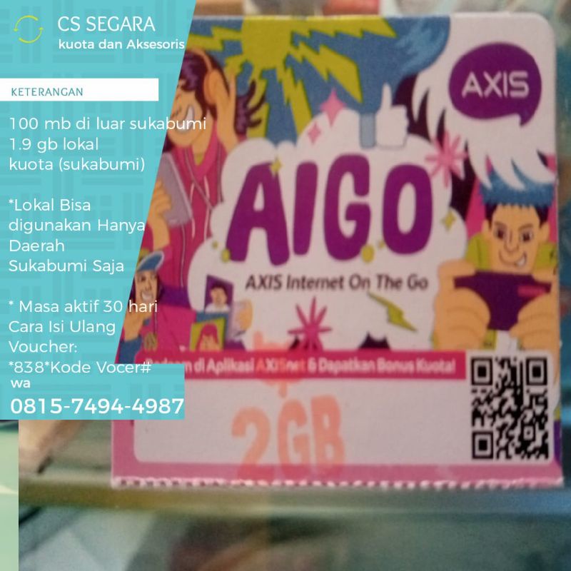 AXIS DATA AIGO BOY 2GB KHUSUS SUKABUMI KIRIM KODE BISA