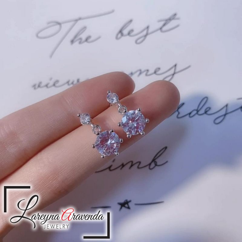 Anting Korea Wanita Perak S925 Model Double Stairs Crystal Mewah AT038