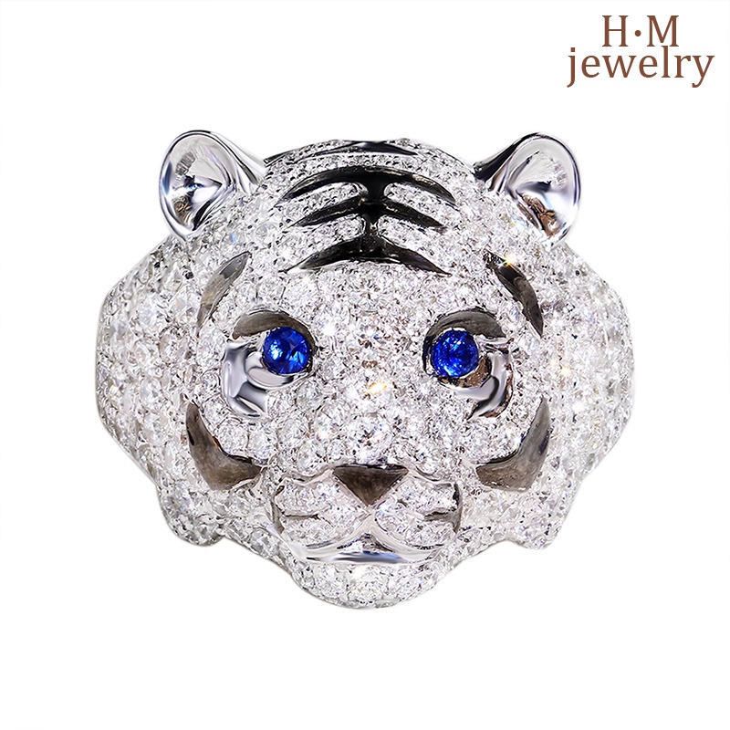 Set Kalung Anting Cincin Berlian Sapphire Macan Tutul Zodiak China