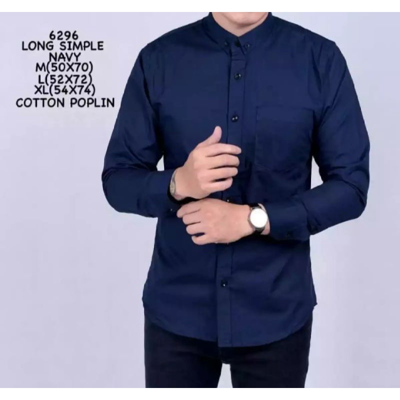 kemeja pria polos lengan panjang navy