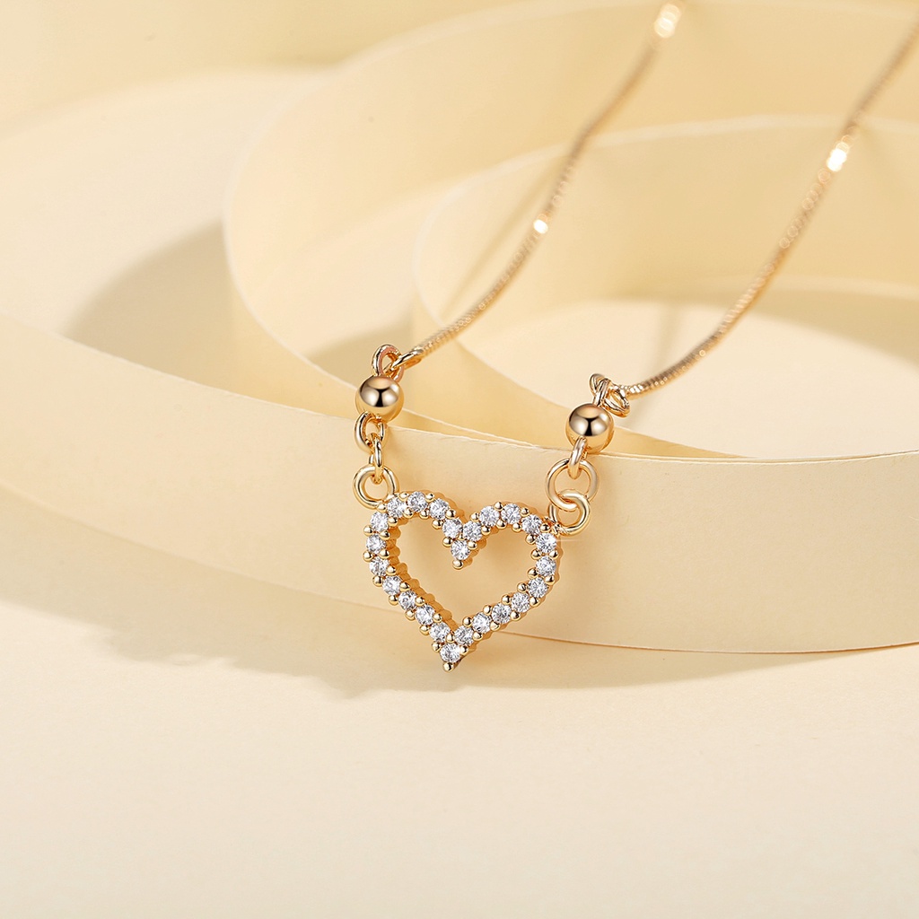 Y608 【Barang spot】Kalung Titanium Wanita Berbentuk Hati Berlian Kristal Emas 18k Anti Karat Kalung Perhiasan