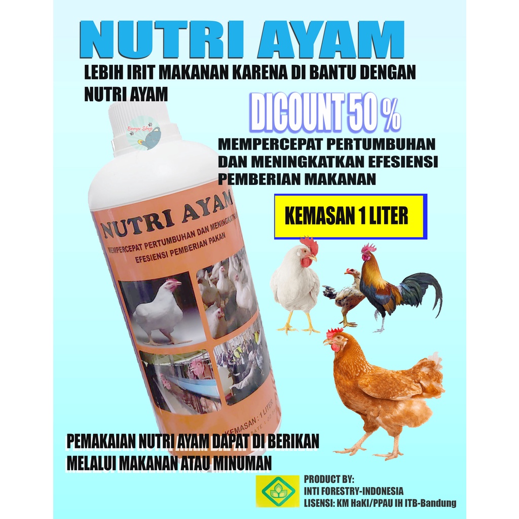 1 LITER - NUTRI AYAM Suplemen Hewan Ternak Mempercepat Pertumbuhan dan Meningkatkan Efisiensi Pakan - VITAMIN PENGGEMUK AYAM - OBAT PENGGEMUK AYAM