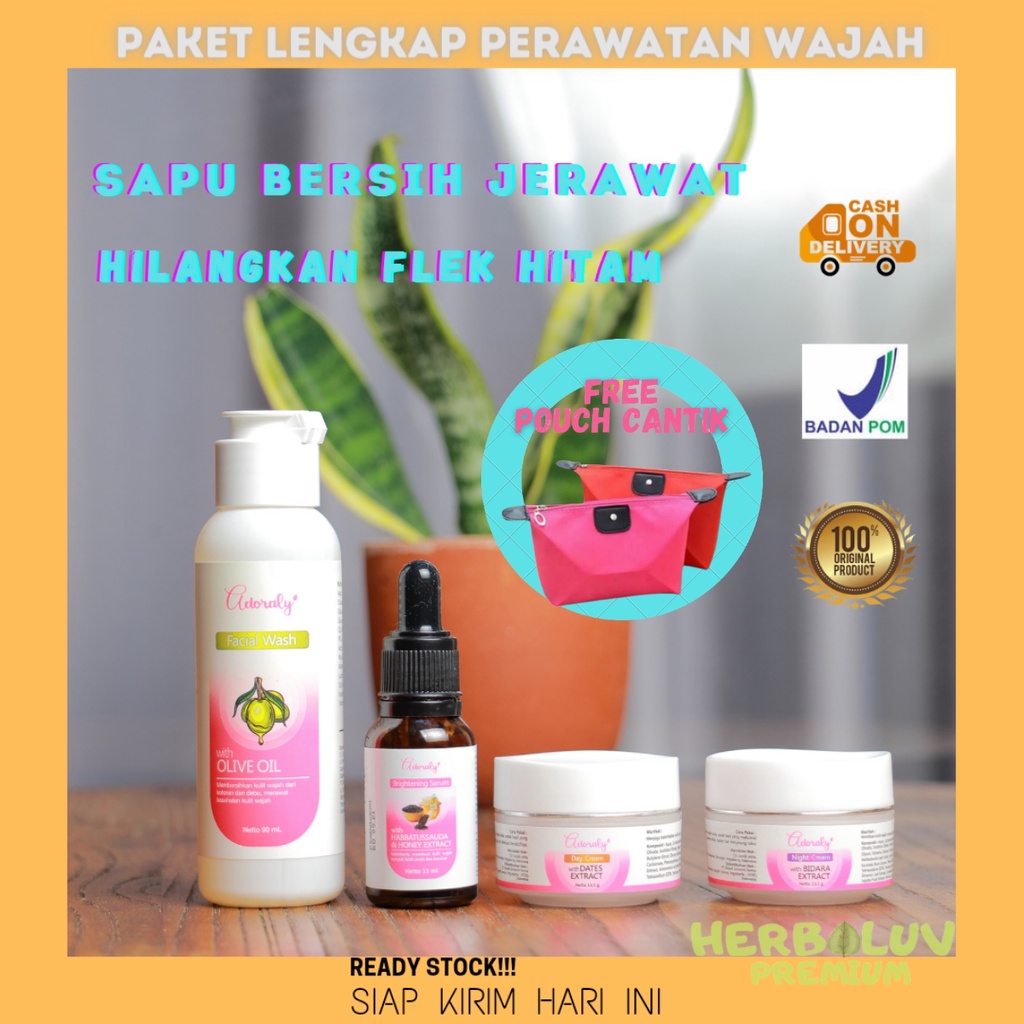 Skincare Wanita BPOM Glowing Penghilang Jerawat Cream Whitening Pemutih Wajah Adoraly Skincare Origi
